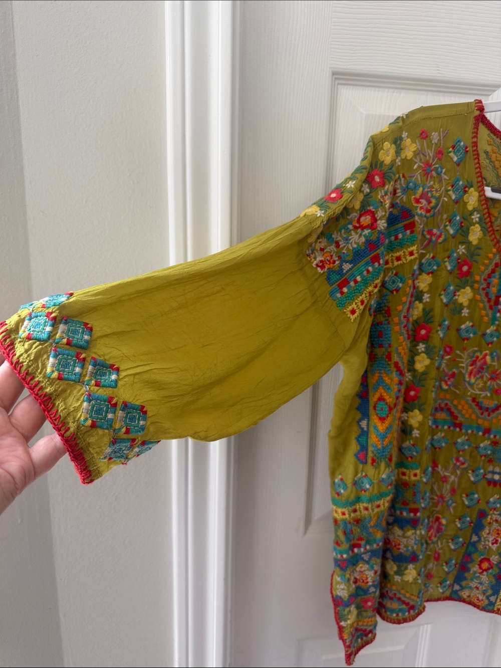 Johnny Was Olive Green Multicolor Embroidered Tunic - Picture 3 of 5